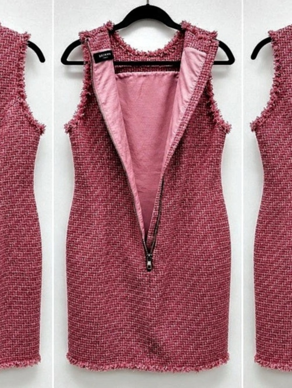 Balmain Flared Tweed Dress Pink Mini Dress